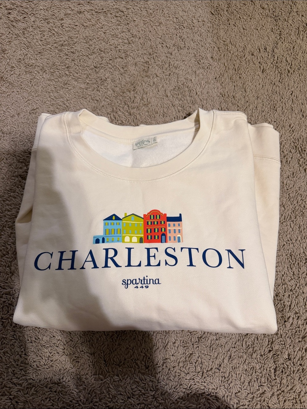 Spartina 449 Cream Charleston Graphic Sweater with Multicolor Houses